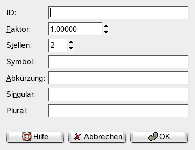 Der Dialog Neue Einheit